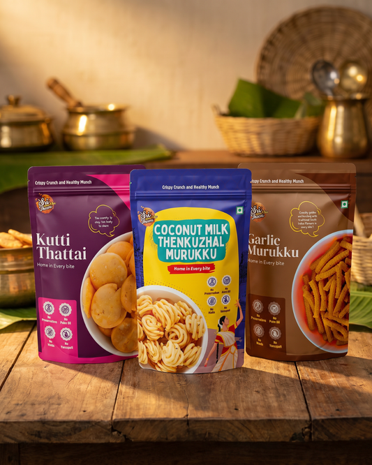 Coconut Milk Murukku, Kutti Thattai & Garlic Murukku Combo Pack of 3