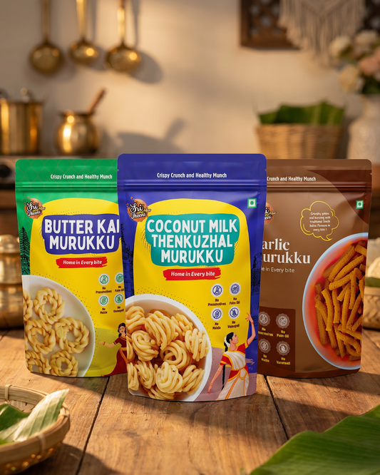 Butter Kai Murukku, Coconut Milk Murukku & Garlic Murukku Combo Pack of 3