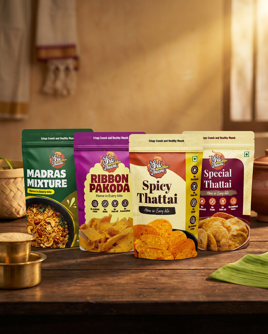 Sri Norukku Theeni Thattai, Mixture & Pakoda Combo Pack of 4 (600g)