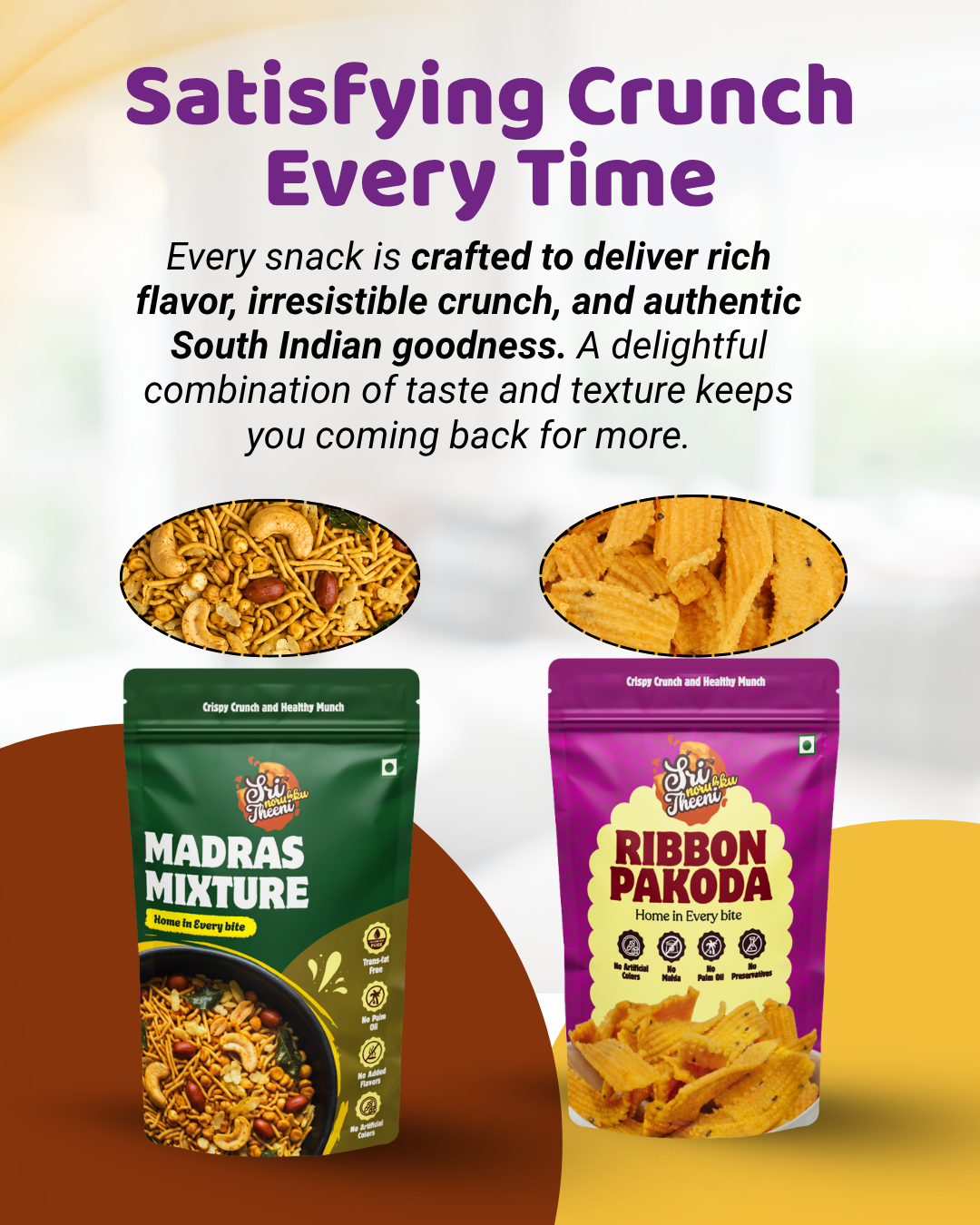 Madras Mixture, Ribbon Pakoda & Spicy Thattai Combo Pack of 3 (450g)