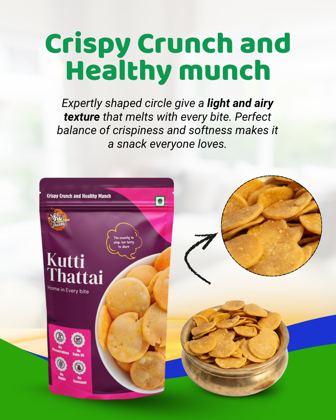 Kutti Thattai, Onion Thenkuzhal Murukku & Garlic Murukku Combo Pack of 3