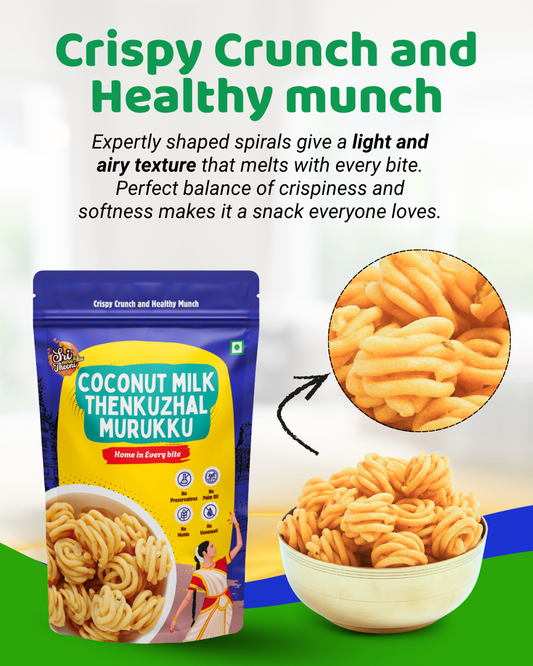 Coconut Milk Murukku, Onion Thenkuzhal Murukku & Garlic Murukku Combo Pack of 3