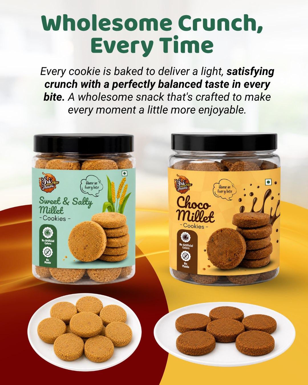 Sri Norukku Theeni Choco Millet & Sweet & Salty Millet Cookies 150g - Combo Pack of 2