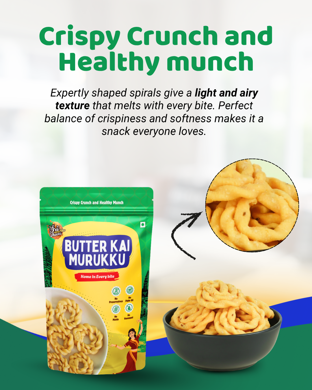 Butter Kai Murukku, Kutti Thattai & Garlic Murukku Combo Pack of 3