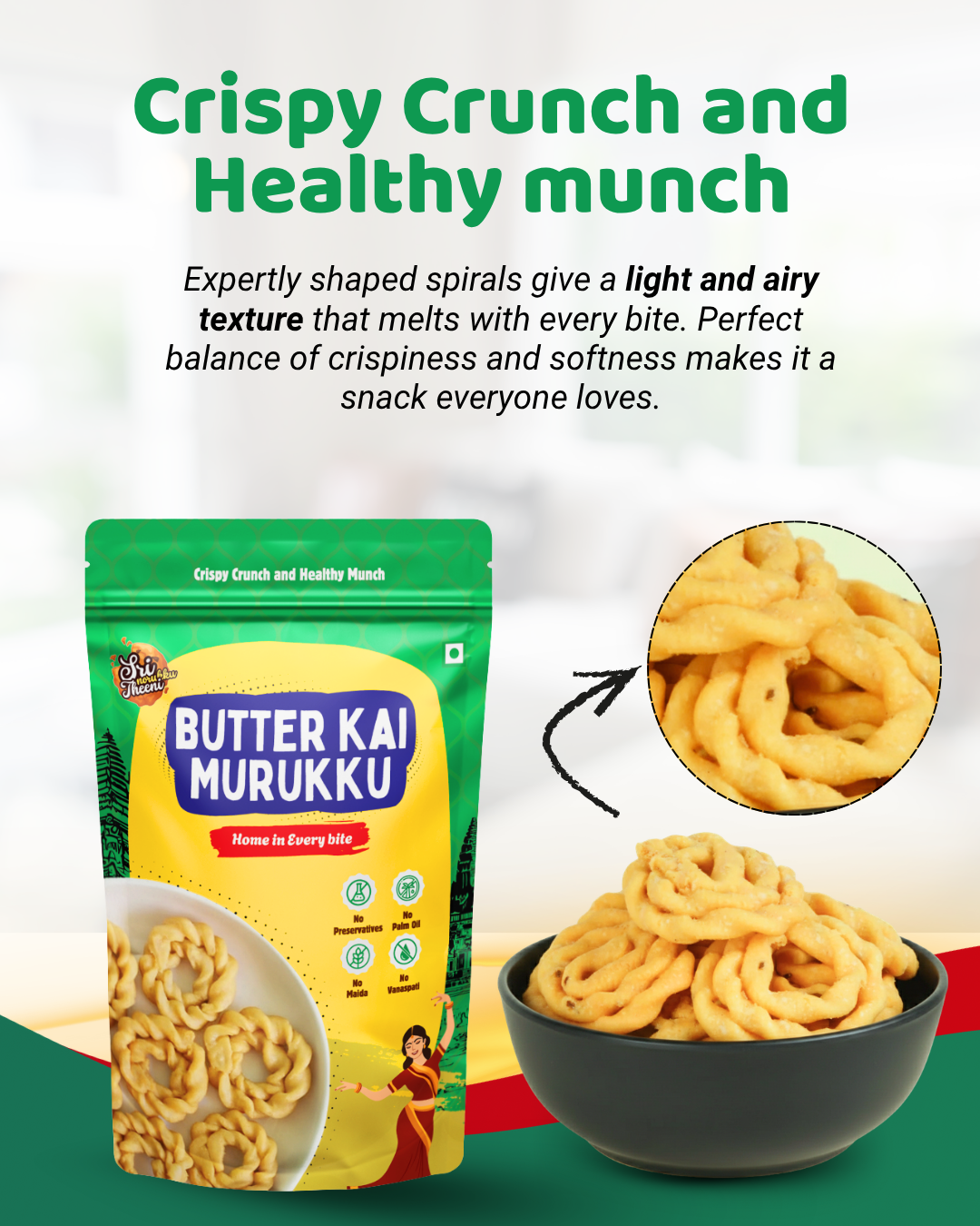 Butter Kai Murukku, Coconut Milk Murukku & Onion Thenkuzhal Murukku Combo Pack of 3