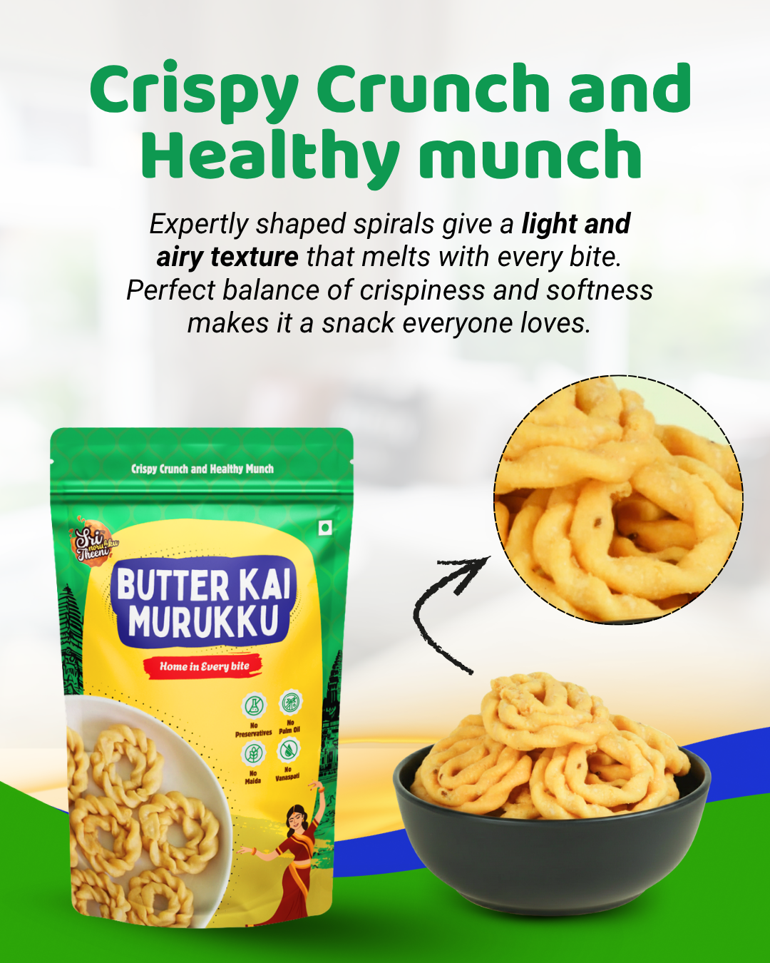 Butter Kai Murukku, Onion Thenkuzhal Murukku & Garlic Murukku Combo Pack of 3