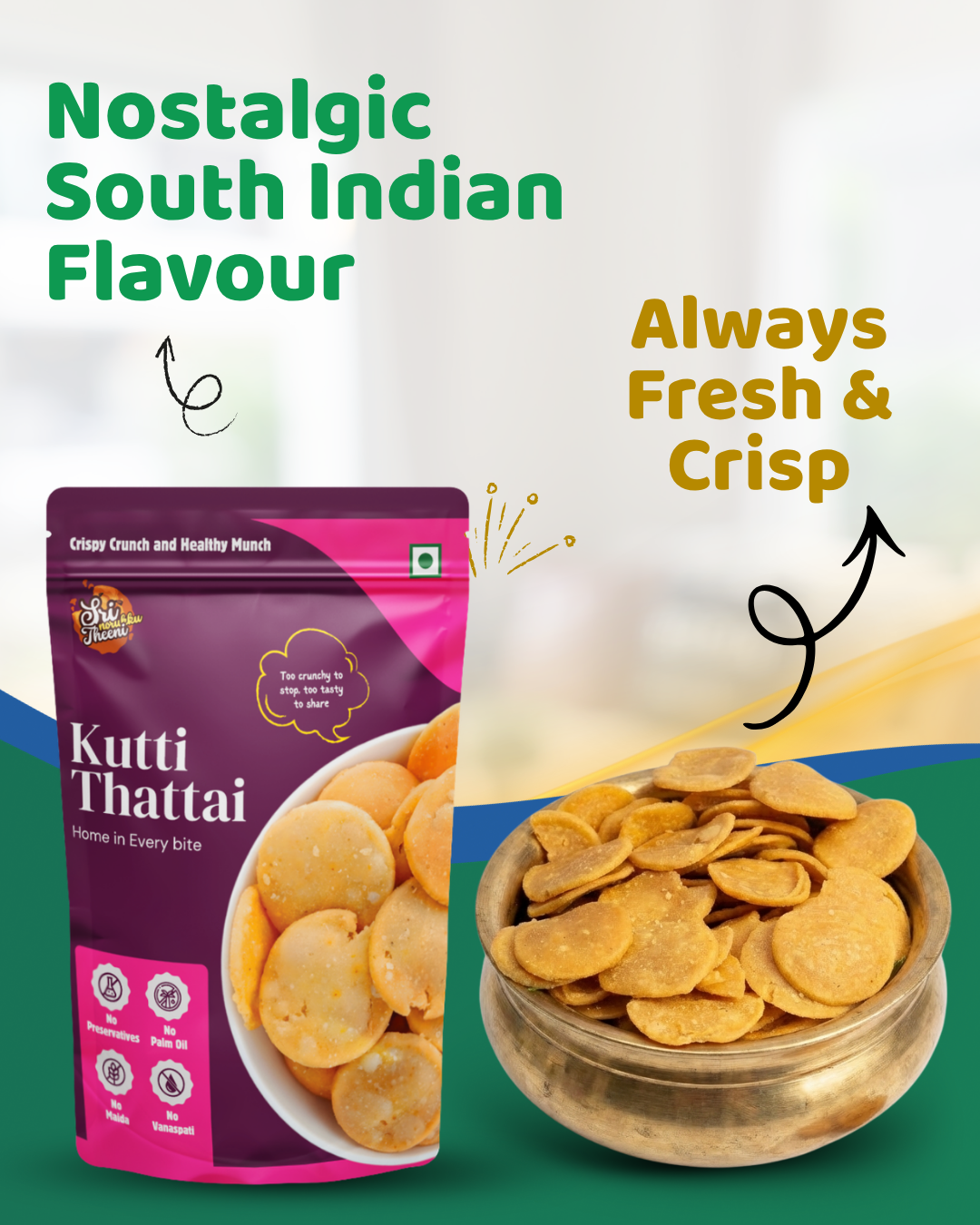 Coconut Milk Murukku, Kutti Thattai & Garlic Murukku Combo Pack of 3