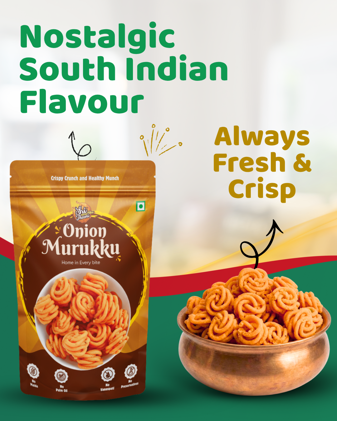Butter Kai Murukku, Coconut Milk Murukku & Onion Thenkuzhal Murukku Combo Pack of 3