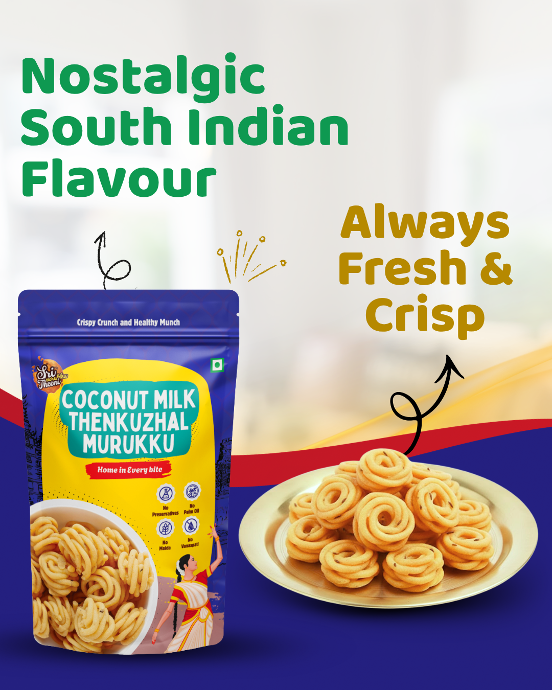 Butter Kai Murukku, Kutti Thattai & Coconut Milk Murukku Combo Pack of 3