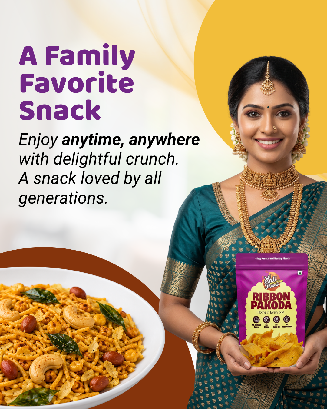 Madras Mixture, Ribbon Pakoda & Spicy Thattai Combo Pack of 3 (450g)