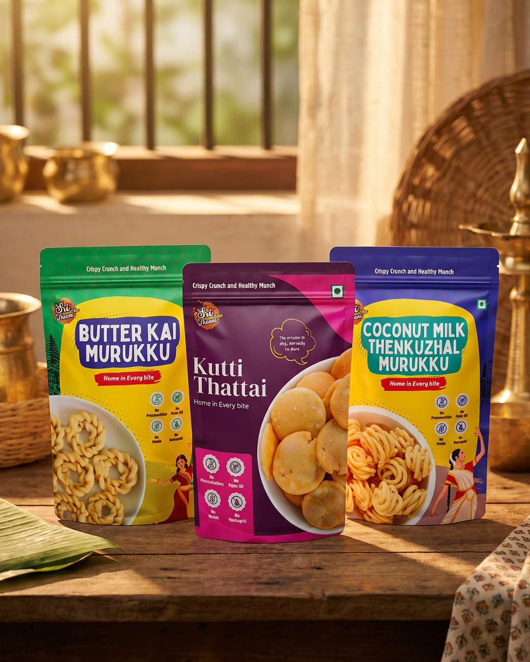 Butter Kai Murukku, Kutti Thattai & Coconut Milk Murukku Combo Pack of 3