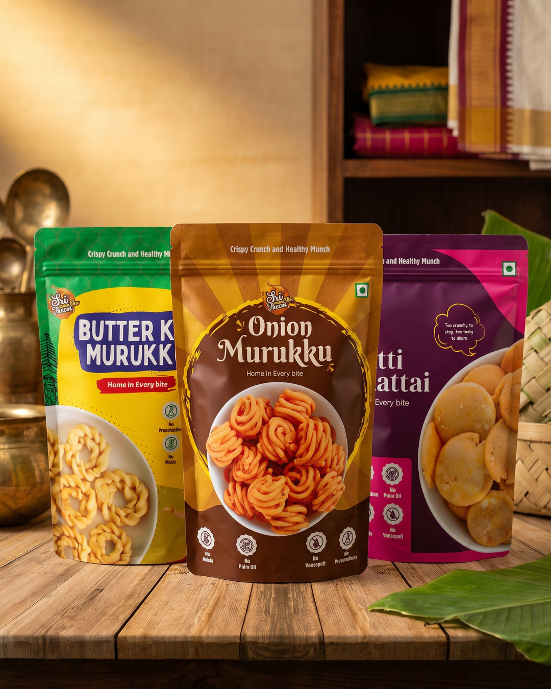 Butter Kai Murukku, Kutti Thattai & Onion Thenkuzhal Murukku Combo Pack of 3