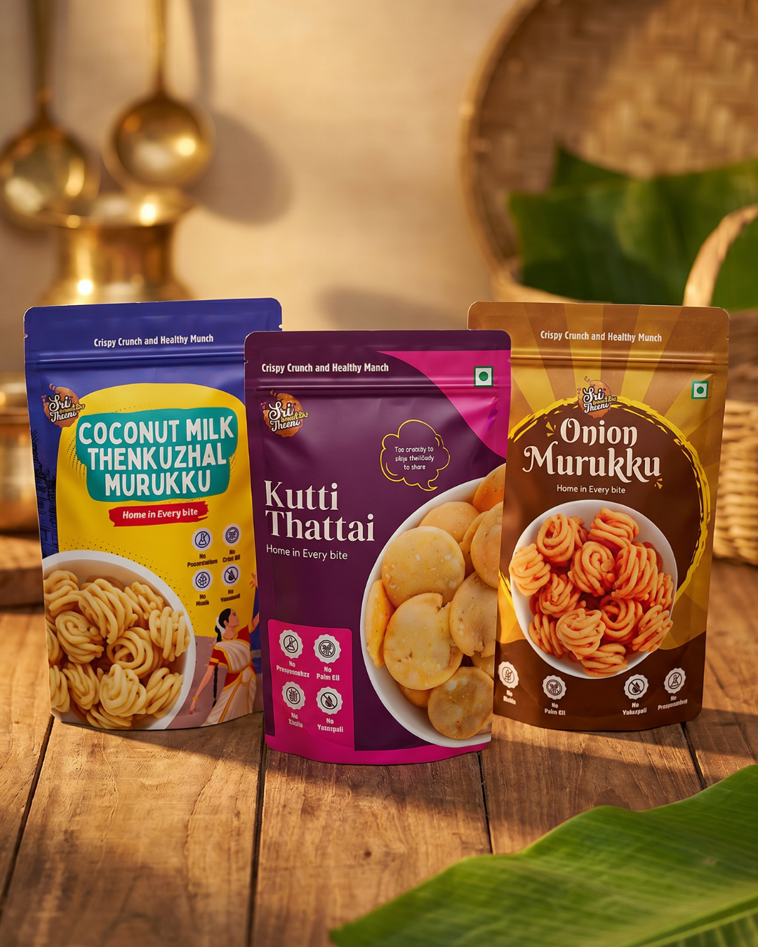 Coconut Milk Murukku, Kutti Thattai & Onion Thenkuzhal Murukku Combo Pack of 3