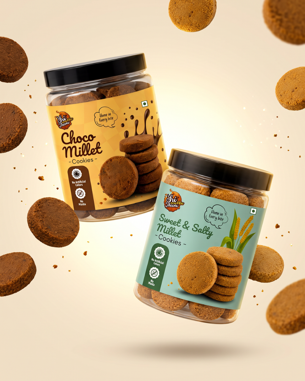 Sri Norukku Theeni Choco Millet & Sweet & Salty Millet Cookies 150g - Combo Pack of 2
