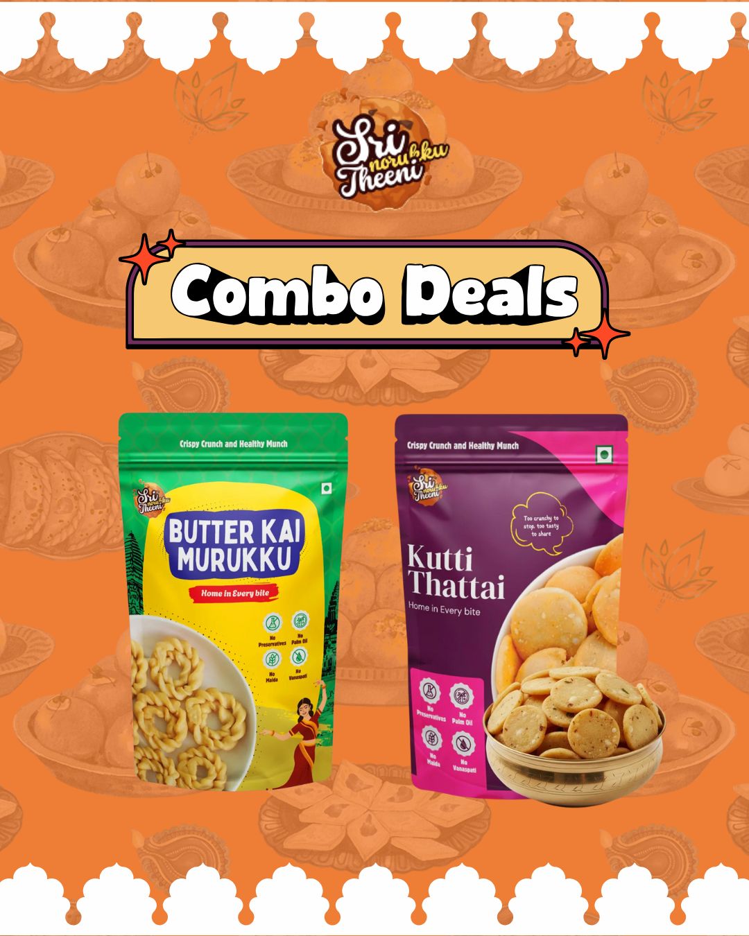 Kutti Thattai & Butter Kai Murukku Combo Pack of 2 (300g)