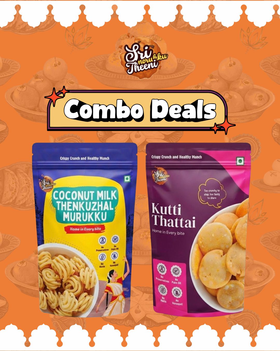 Coconut Milk Thenkuzhal Murukku & Kutti Thattai Combo Pack of 2 (300gm)
