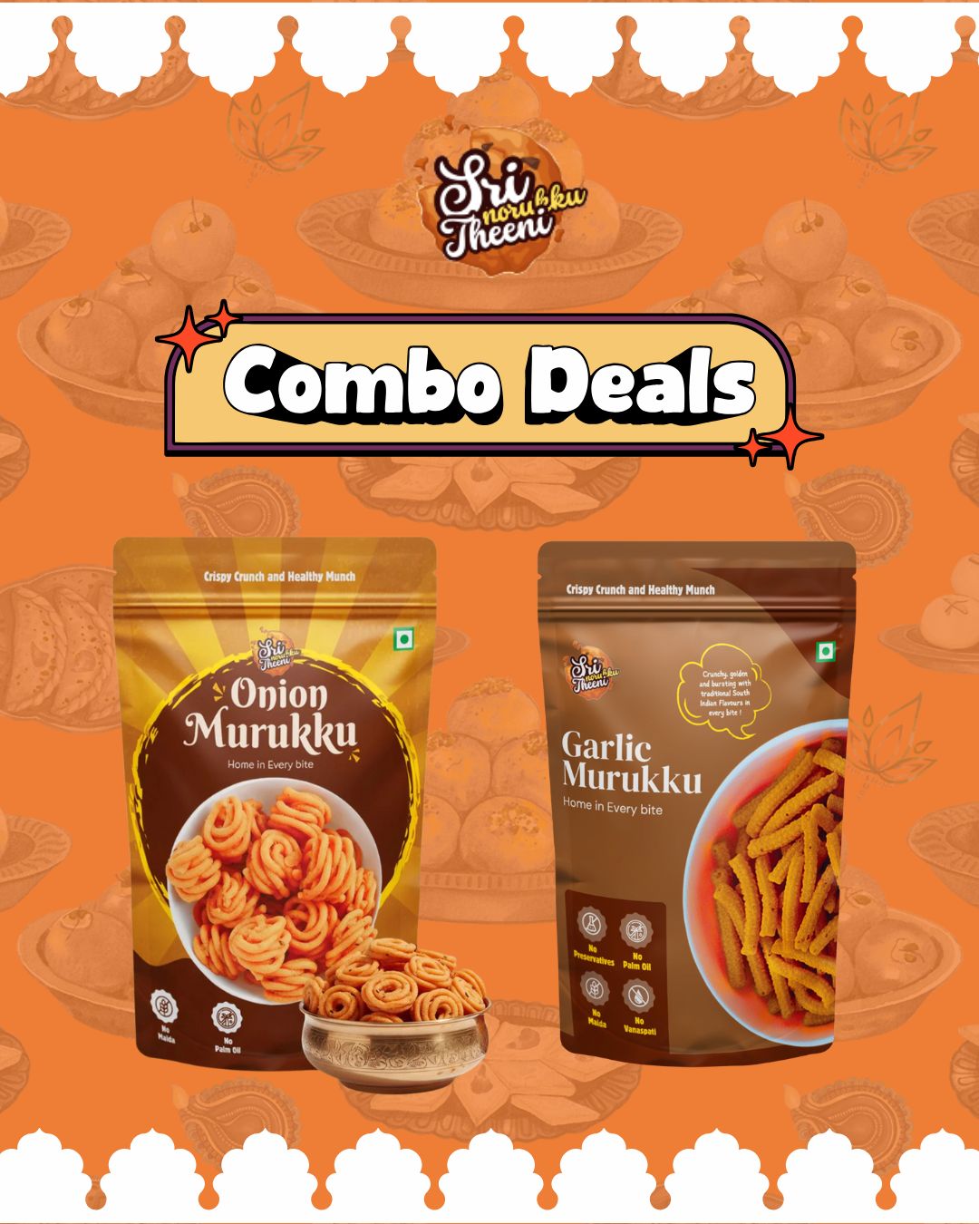 Garlic Murukku & Onion Murukku Combo Pack of 2 (300g)