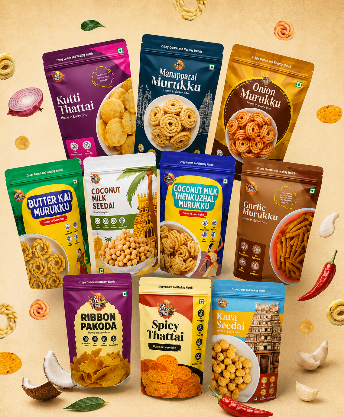 Combo Pack of 10 (1500g) with Traditional Murukku, Seedai, Thattai & Ribbon Pakoda