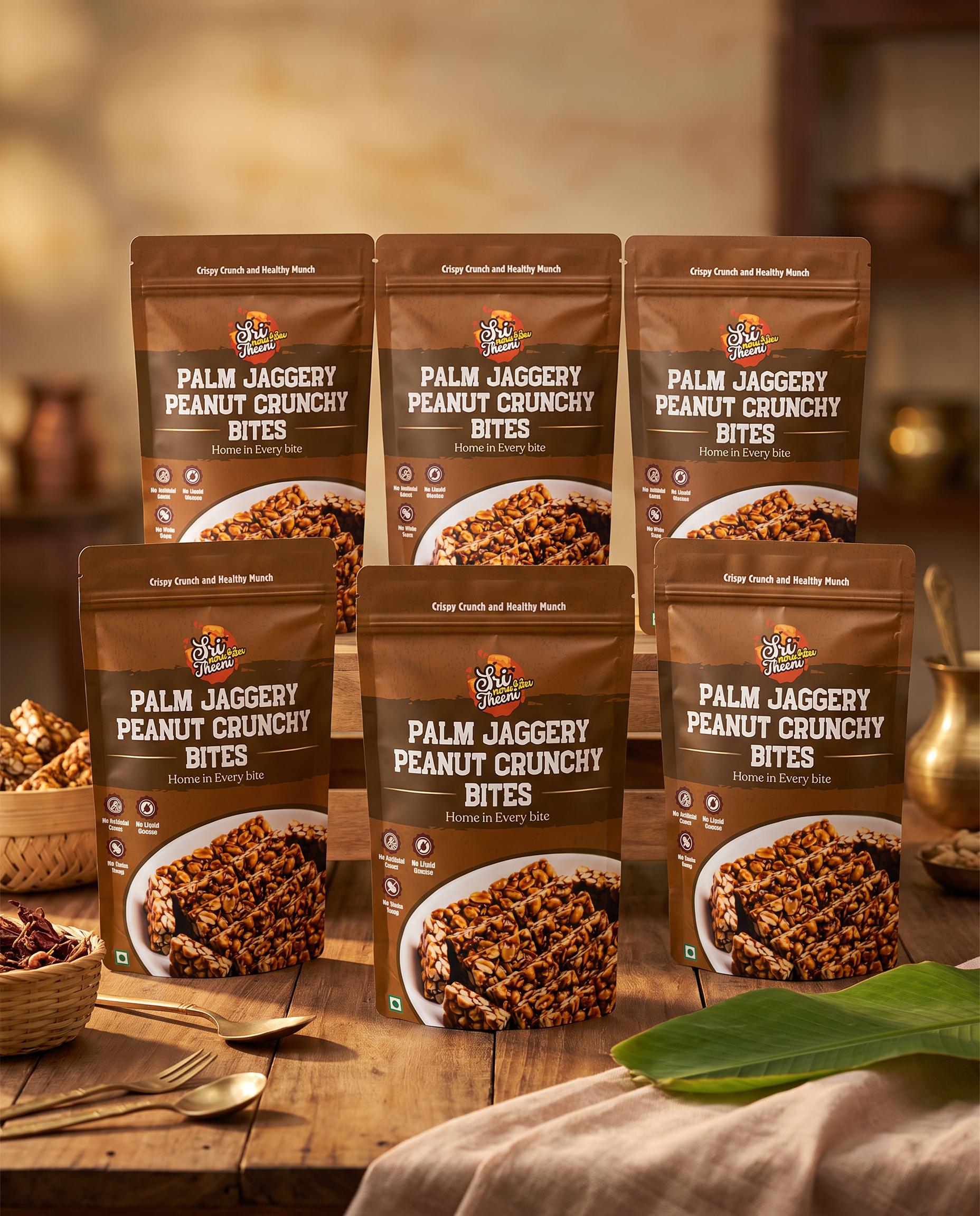 Palm Jaggery Peanut Crunchy Bites – Pack of 6 (150g Each)
