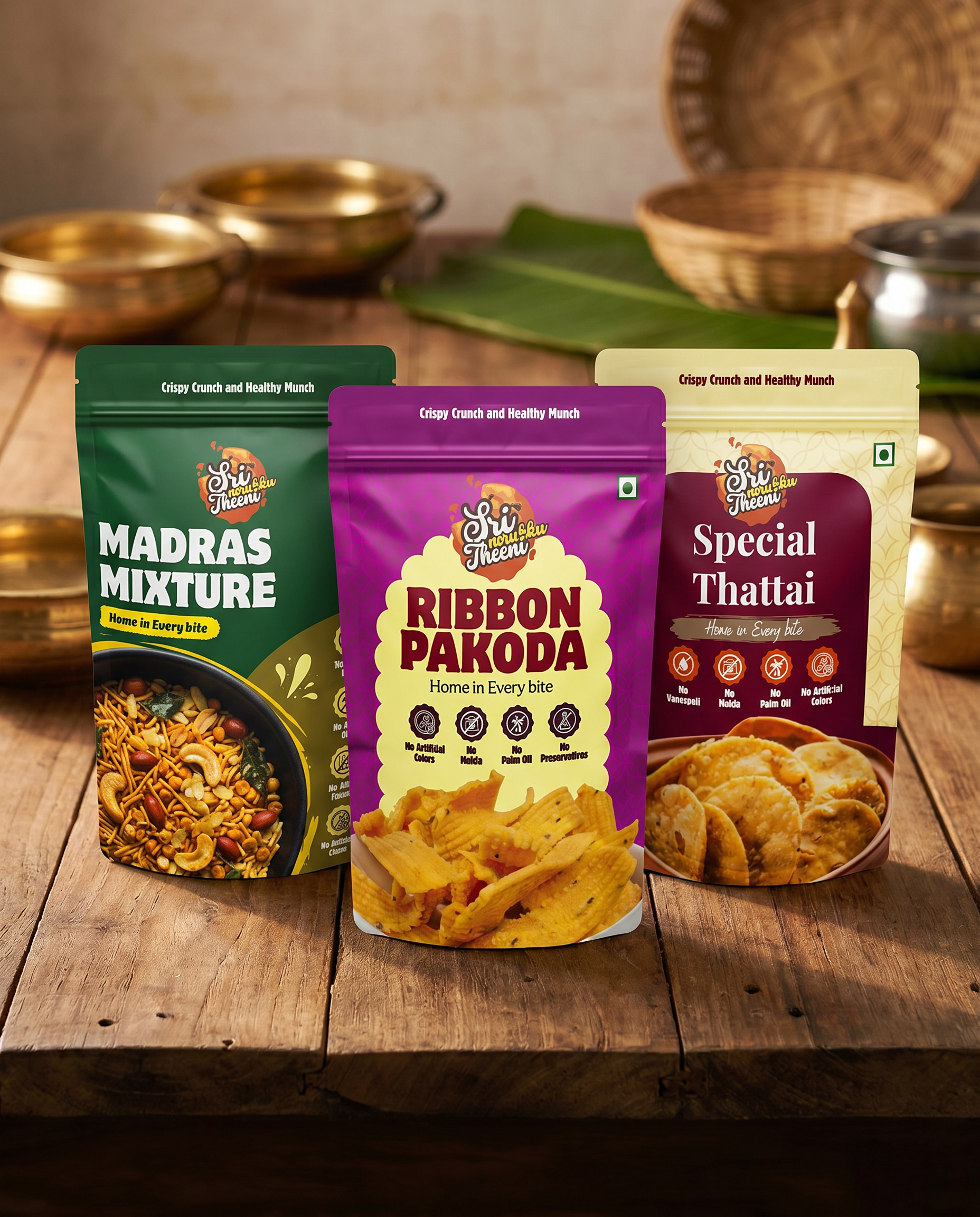 Special Thattai, Madras Mixture & Ribbon Pakoda Combo Pack of 3 (450g)