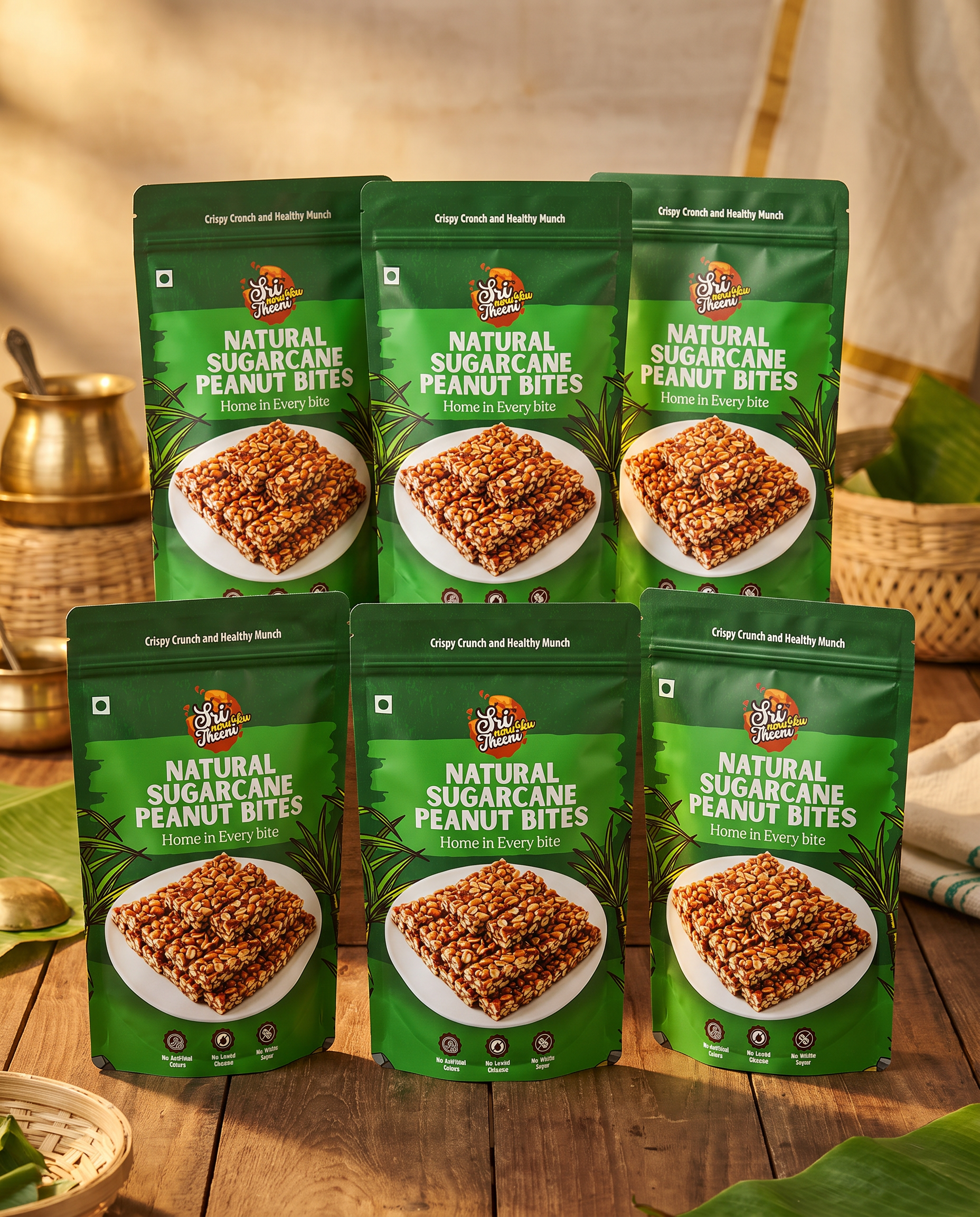Natural Sugarcane Peanut Bites – Pack of 6 (150g Each)